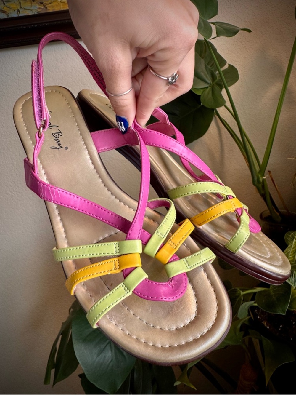 Coral Bay Summer Vintage Colorful Strappy Sandals Shoes 7